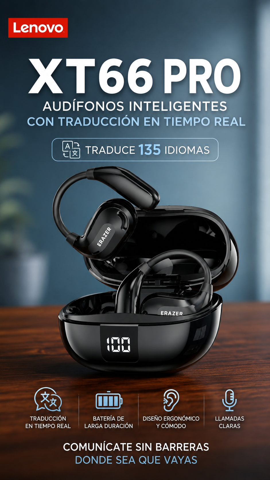 Audifonos lenovo ERAZER XT66 PRO traductores