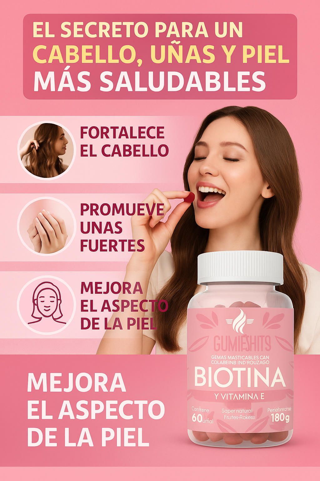 Gomas de biotina con colageno de 60 gomas