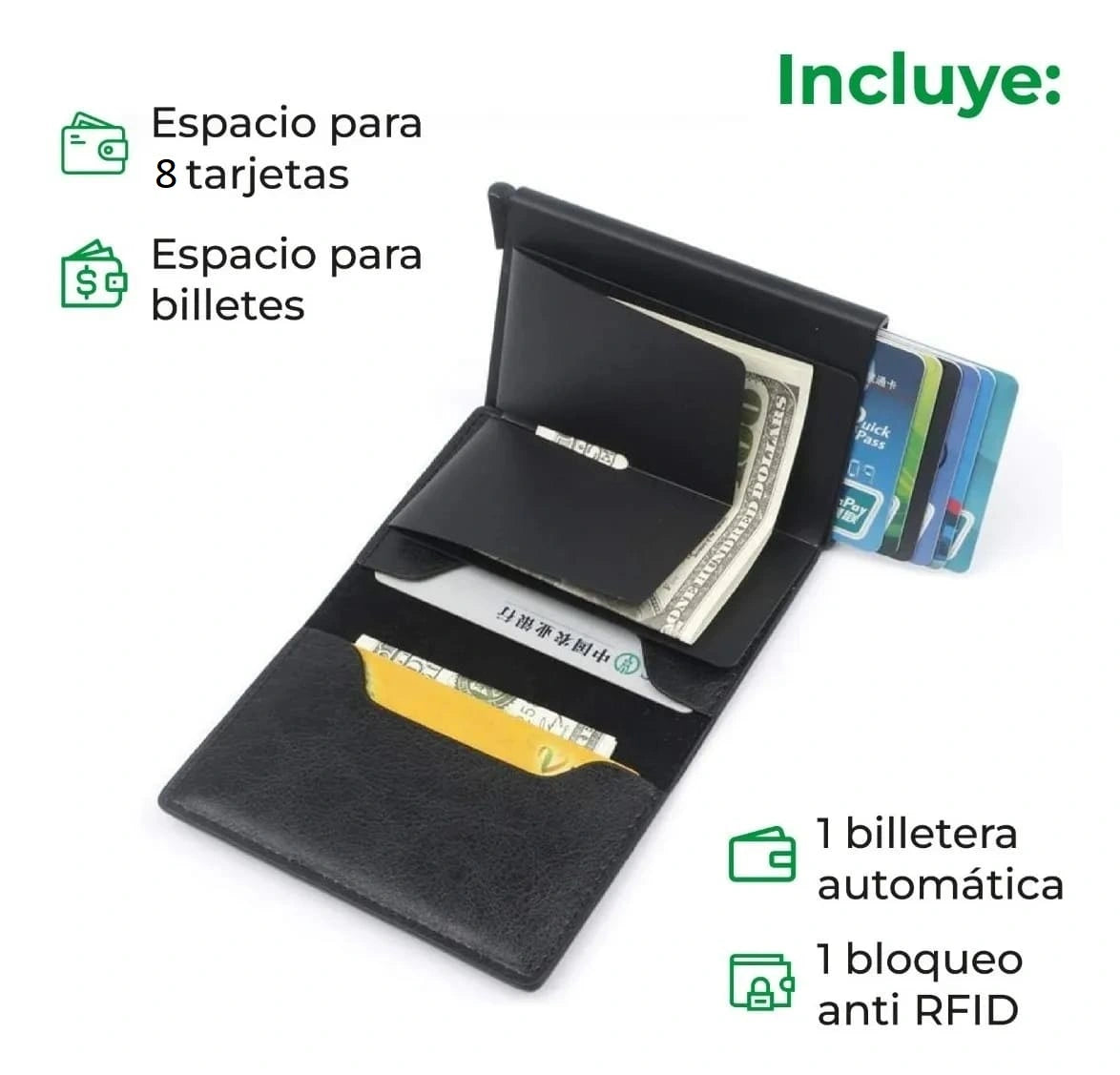 Billetera para hombre, elegante y funcional con múltiples compartimentos.