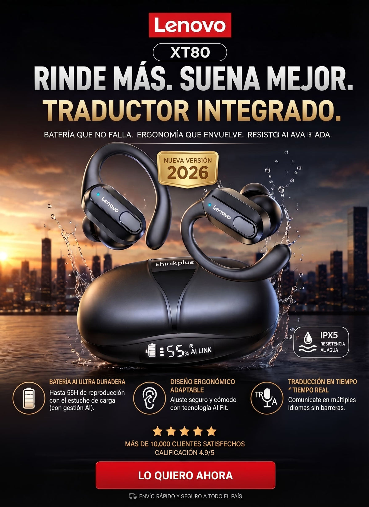 Audifonos lenovo xt80 ia traductores